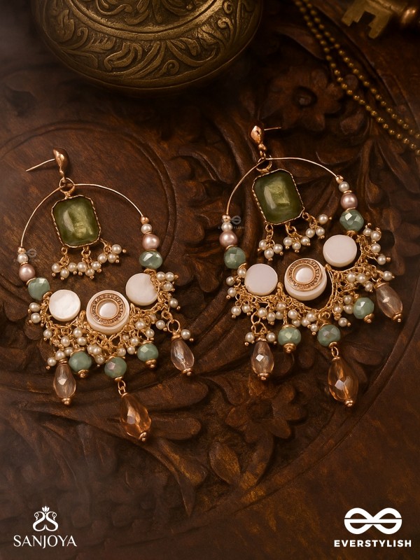 Navodha - The Wedded Dazzle - Statement Golden And Green Embellished Earrings