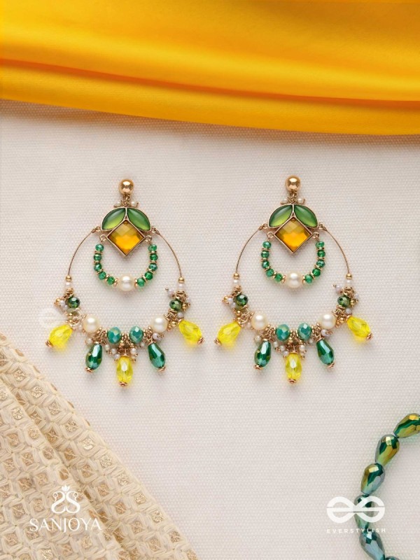 Dvyaha - The Shimmering Fiesta - Statement Golden Embellished Earrings 