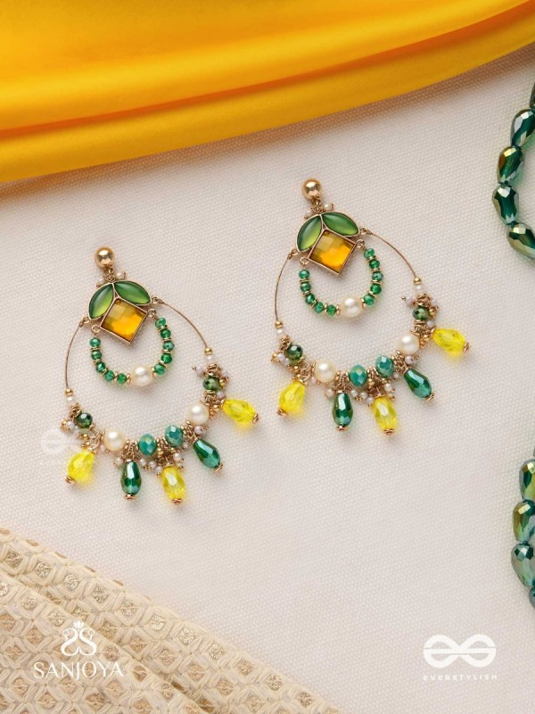 Dvyaha - The Shimmering Fiesta - Statement Golden Embellished Earrings 