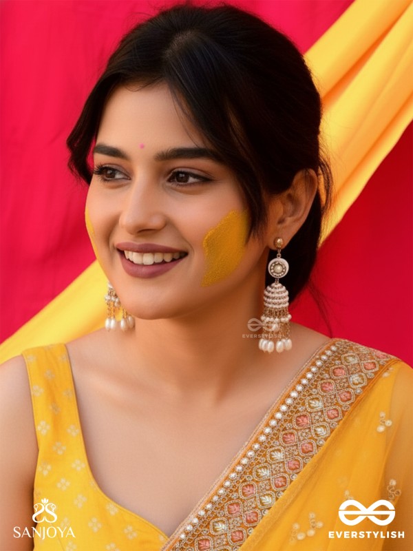 Aindava - The Moonlit Orbits - Stones, Beads And Pearl Drops Hand Embroidered Earrings