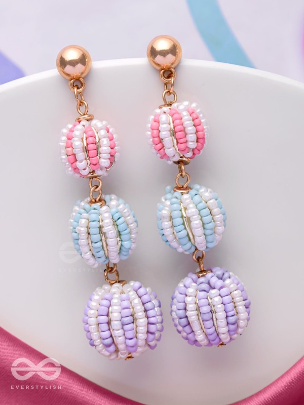 COTTON CANDY CHARMS -  CUTE BEADED EARRINGS (PURPLE, BLUE & PINK)