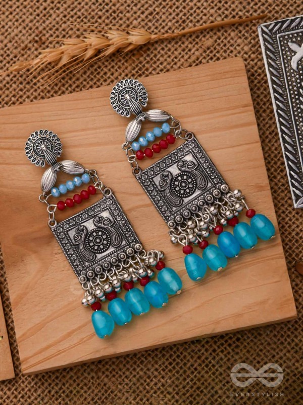 THE AZZURE RUBIES - EMBELLISHED OXIDISED EARRINGS