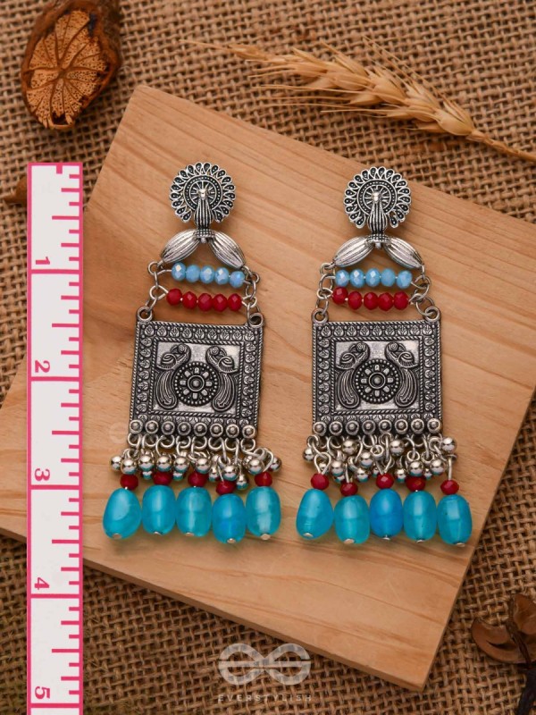 THE AZZURE RUBIES - EMBELLISHED OXIDISED EARRINGS