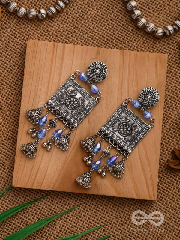 CRYSTALLIZED IN INDIGO - EMBELLISHED OXIDISED EARRINGS