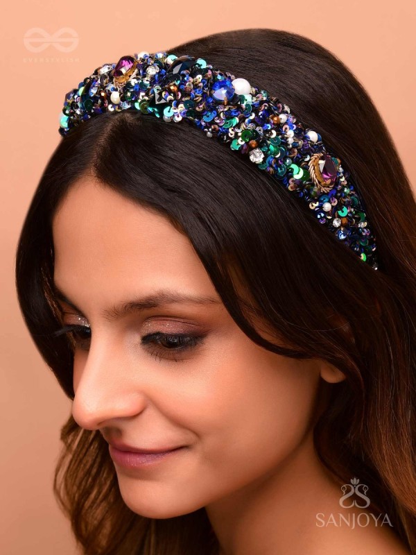 HIRAK - THE RADIANT SPLENDOR -CRYSTAL STONES, SEQUINS AND PEARLS MULTICOLOR EMBROIDERED HAIRBAND