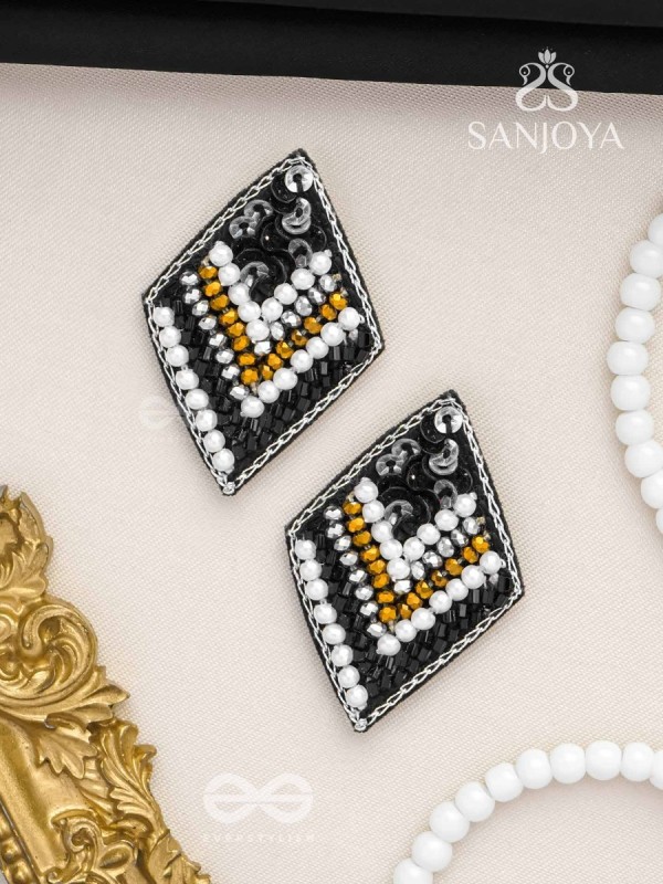 Anavila - The Night's Symphony - Sequins, Cutdana And Beads Hand Embroidered Stud Earrings (Black)