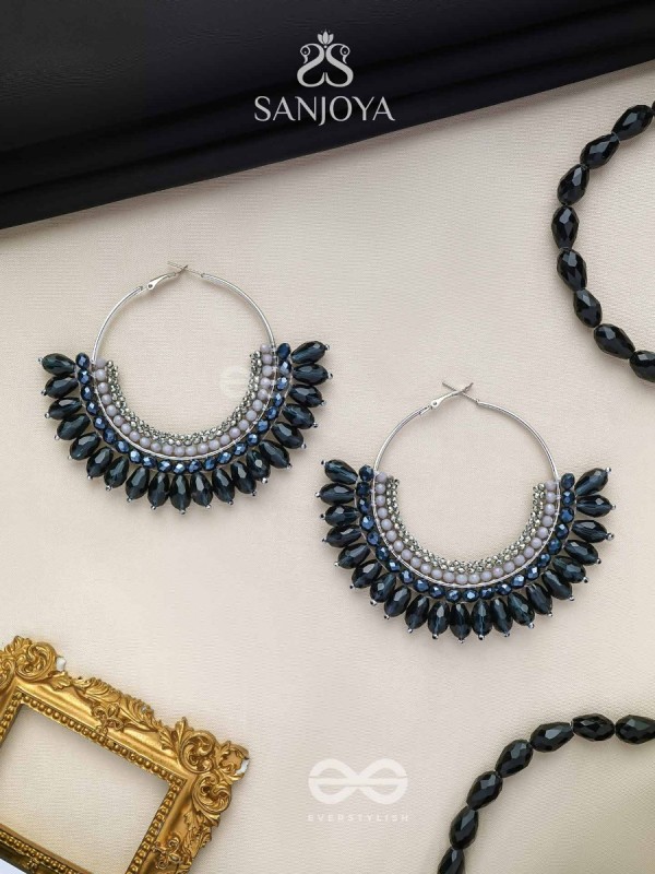 Atiraj - The Starlit Shadows - Statement Black And Gray Hoop Earrings 
