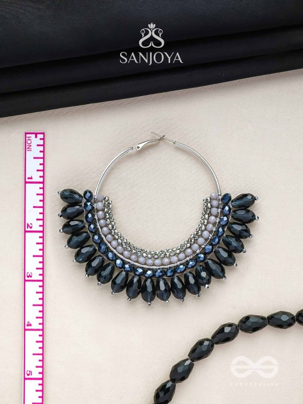 Atiraj - The Starlit Shadows - Statement Black And Gray Hoop Earrings 