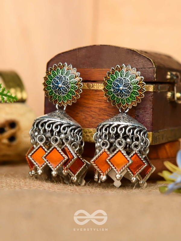 THE FLAMING FUSIONS- EMBELLISHED OXIDISED JHUMKI