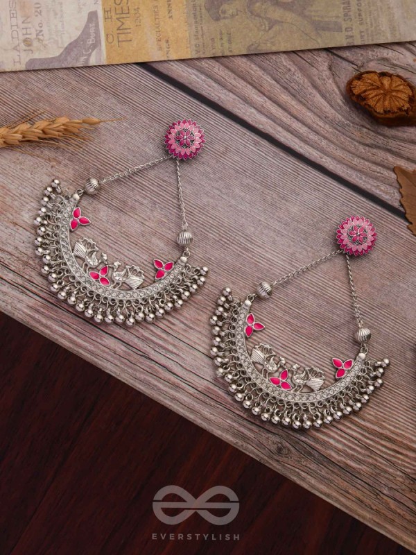 MYSTICAL PEACOCKS IN PINK - EMBELLISHED OXIDISED EARRINGS