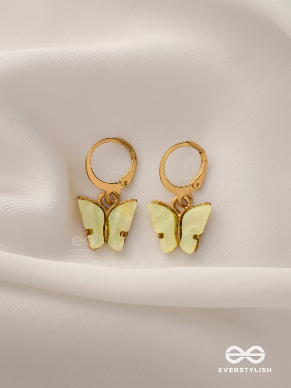 TAKE THE SKY LIKE A BUTTERFLY - CUTE GOLDEN DANGLER EARRINGS (LEMON YELLOW)