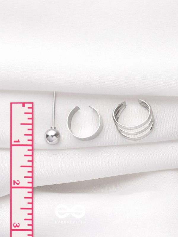 THE PERFECT TRIO -  TWO EARCUFF & ONE STUD (ONE EAR)(SILVER)