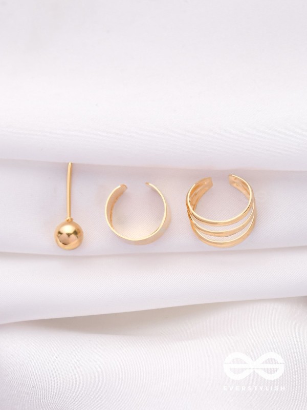 THE PERFECT TRIO - TWO EARCUFF & ONE STUD (ONE EAR) (GOLD)