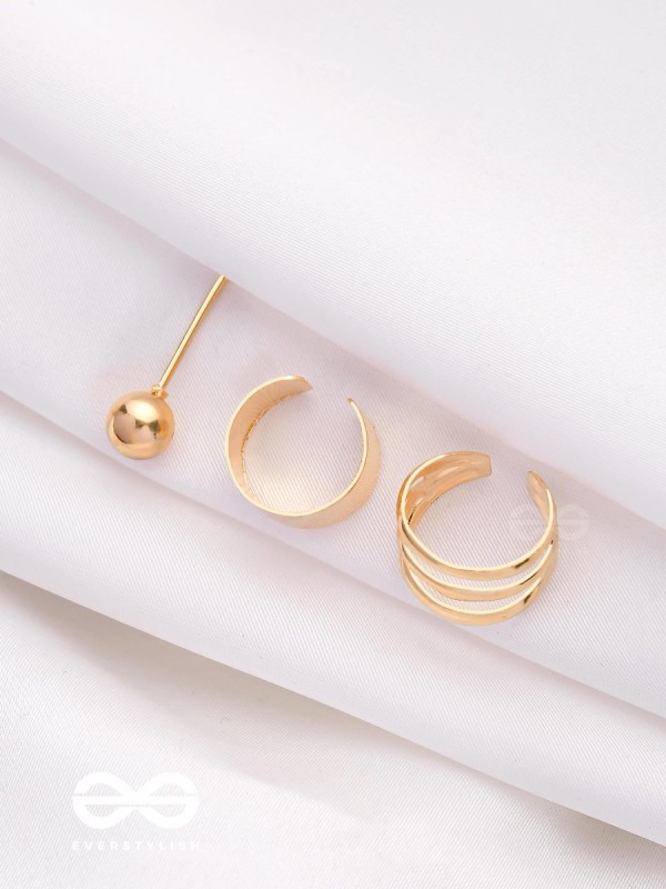 THE PERFECT TRIO - TWO EARCUFF & ONE STUD (ONE EAR) (GOLD)