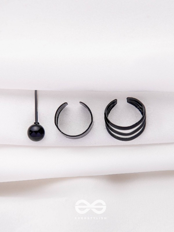 THE PERFECT TRIO - TWO EARCUFF & ONE STUD (ONE EAR) (BLACK)