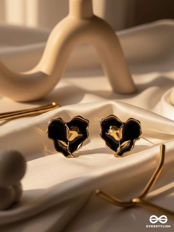 YOUR DARK LOVE- GOLDEN ENAMELLED STUDS (BLACK)