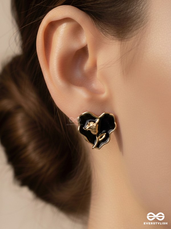 YOUR DARK LOVE- GOLDEN ENAMELLED STUDS (BLACK)