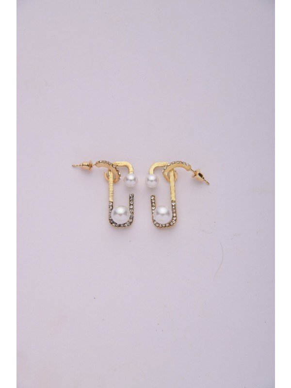 INTERLOCKED SPLENDOR - GOLDEN PEARL DROP EARRINGS