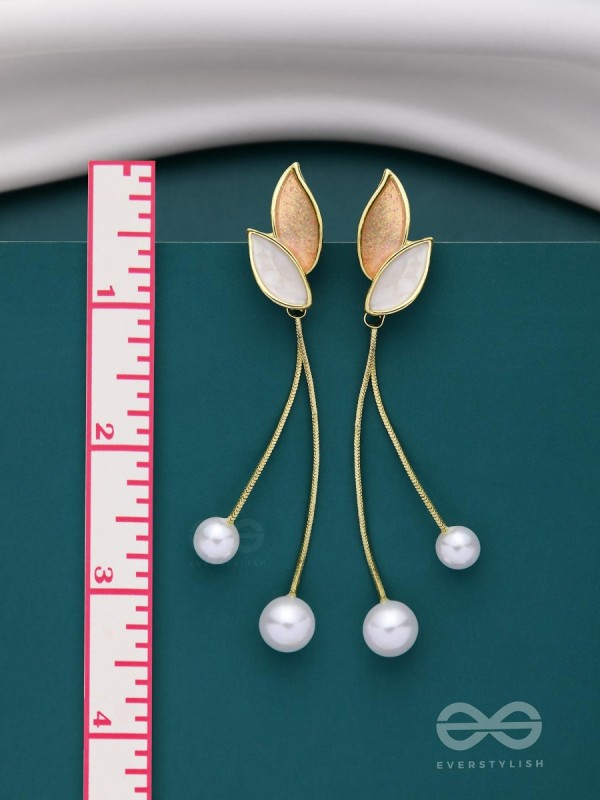 ALWAYS AN ANGEL - PEARL & ENAMELLED EAR JACKETS (GOLD & WHITE)