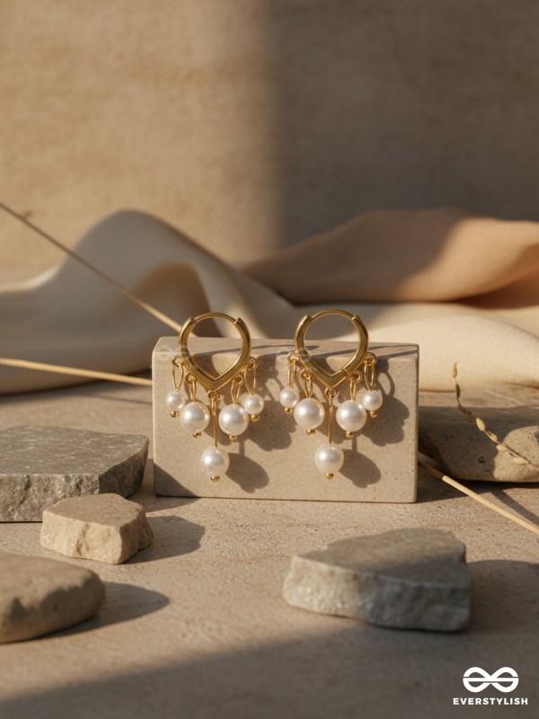 SWIRLS 'N TWIRLS - GOLDEN PEARLS DROP EARRINGS