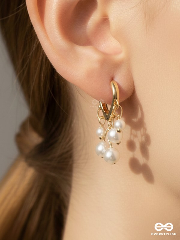 SWIRLS 'N TWIRLS - GOLDEN PEARLS DROP EARRINGS