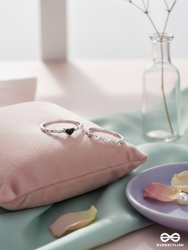 LIFE IN A ZIG-ZAG- SET OF 2 ADJUSTABLE SILVER RINGS