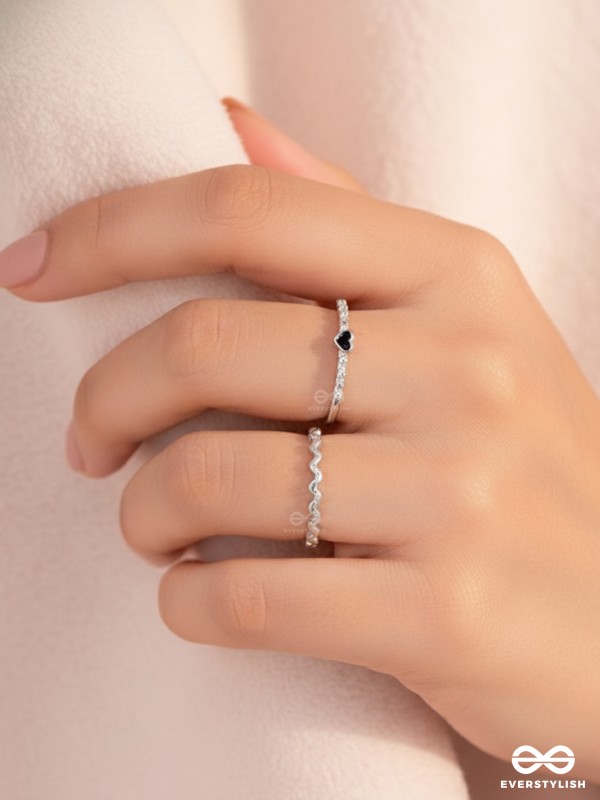 LIFE IN A ZIG-ZAG- SET OF 2 ADJUSTABLE SILVER RINGS