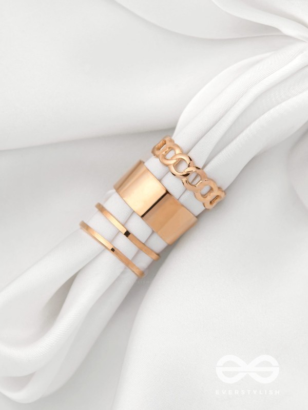 BANDS N CHAINS- SET OF 3 ADJUSTABLE GOLDEN RINGS