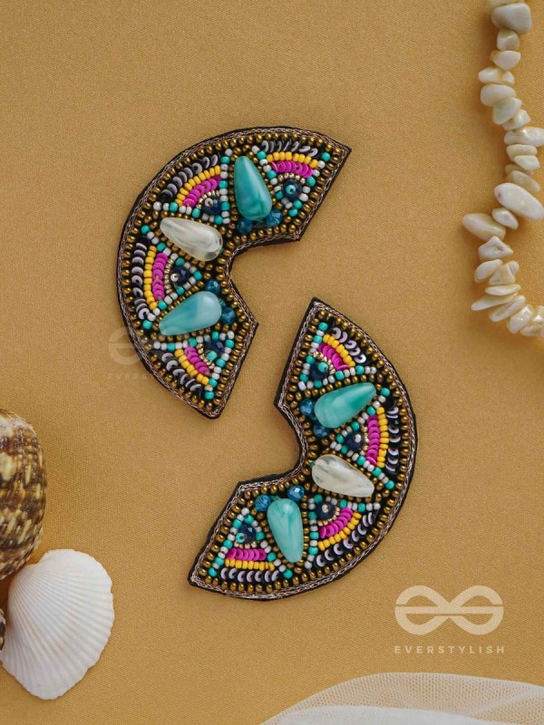 PARIDYUDHI - THE OCEAN WHISPERS - SEQUINS, BEADS, AND MARBLE DROP EMBROIDERED EARRINGS (MULTICOLOR)