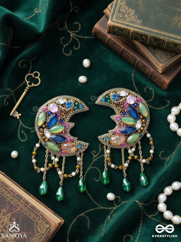 KIRANMAYI - THE MOON RAYS - CUT DANA, GLASS DROP AND STONE EMBROIDERED EARRINGS (MULTICOLOR)