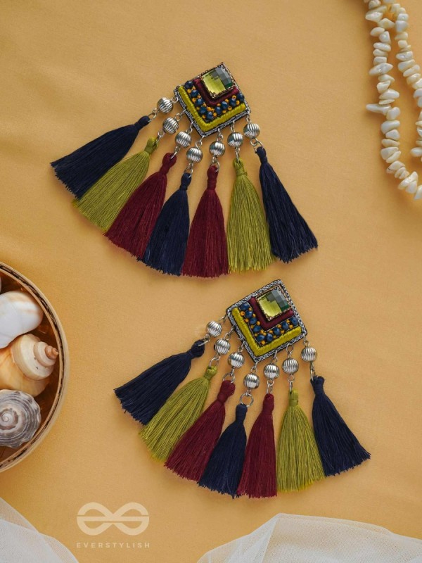 Abhipreta - The Cherished Glow - Stone, Beads And Resham Hand Embroidered Earrings
