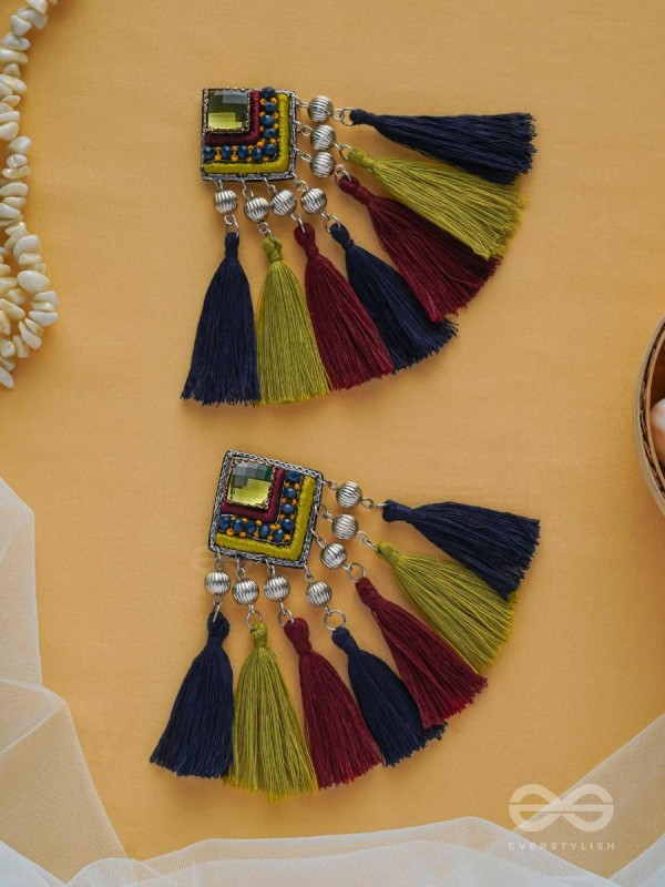 Abhipreta - The Cherished Glow - Stone, Beads And Resham Hand Embroidered Earrings