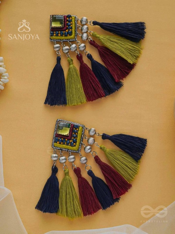 Abhipreta - The Cherished Glow - Stone, Beads And Resham Hand Embroidered Earrings