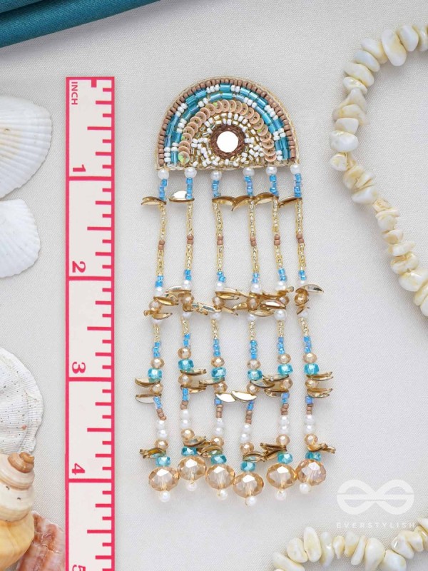 Ambudhara - The Rainstream - Sequins, Beads And Mirror Hand Embroidered Earrings (Blue & Gold)