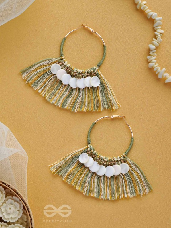 TATRABHAVA - THE COASTAL CARNIVALS - BEADS AND COTTON THREADS EMBROIDERED HOOP EARRINGS