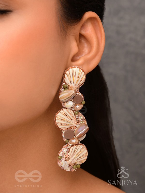 Nishkalmsa - The Beach Nirvana - Shell, Beads And Sequins Hand Embroidered Earrings