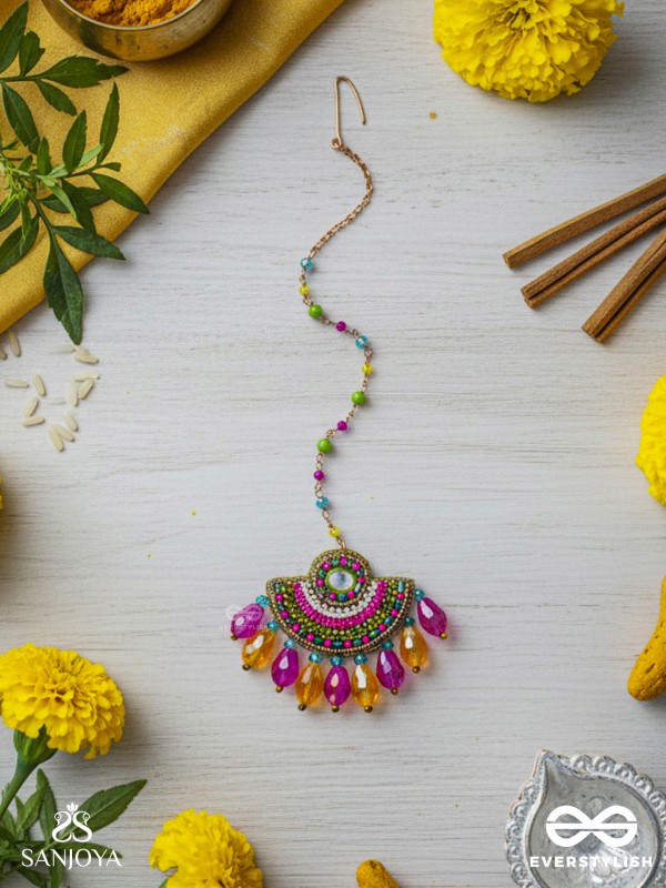 ADIBHYA - A COLORFUL CARNIVAL - SEQUINS, BEADS AND GLASS DROP EMBROIDERED MAANGTIKA