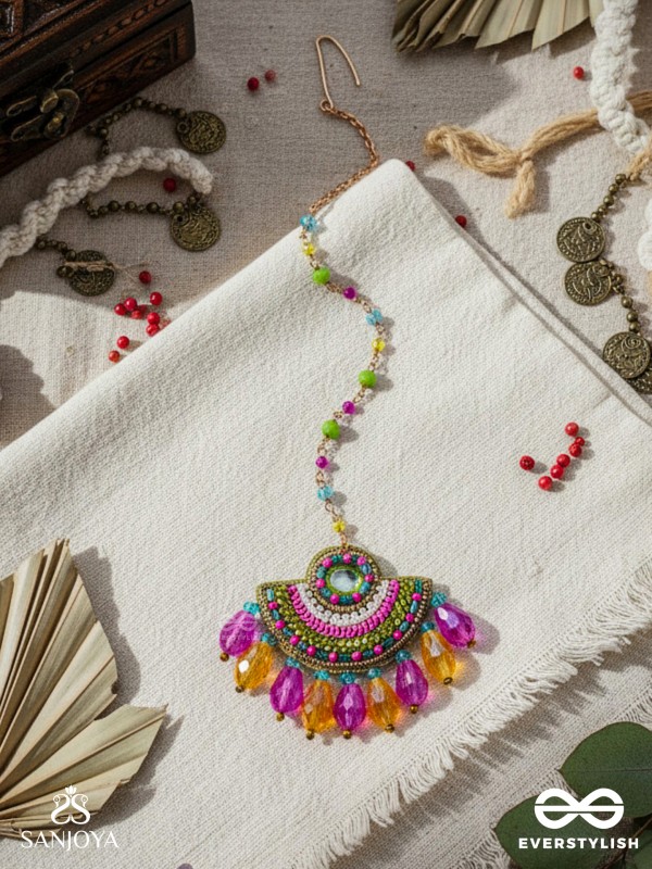 ADIBHYA - A COLORFUL CARNIVAL - SEQUINS, BEADS AND GLASS DROP EMBROIDERED MAANGTIKA
