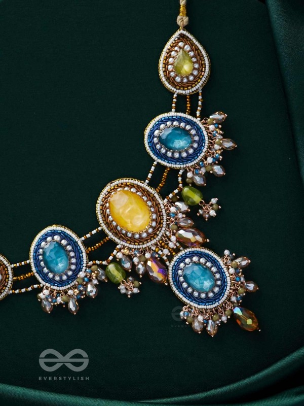 Suvibhushita - Adorned With Splendor - Stones, Glass Drops And Beads Hand Embroidered Neckpiece