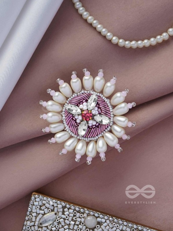 AGALITA - THE FLORAL UNVEILING- STONES AND PEARLS EMBROIDERED RING (PINK & WHITE)