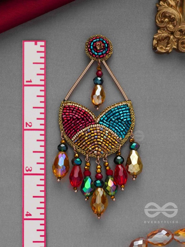 AMOHA - THE MESMERISING TWILIGHT - GLASS DROPS, STONE, CUTDANA AND BEADS EMBROIDERED EARRINGS (MULTICOLOR)