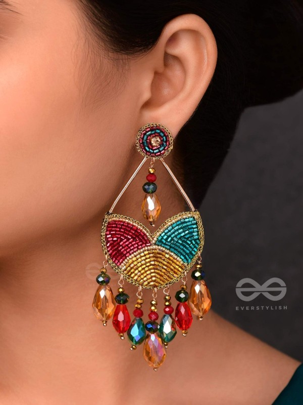 AMOHA - THE MESMERISING TWILIGHT - GLASS DROPS, STONE, CUTDANA AND BEADS EMBROIDERED EARRINGS (MULTICOLOR)
