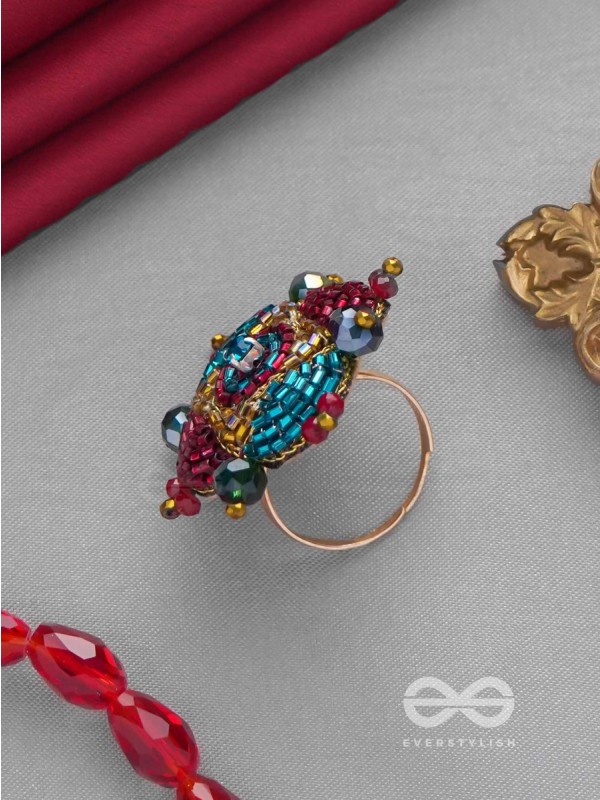 Vilasata - The Radiant Charm - Beads And Cutdana Hand Embroidered Ring