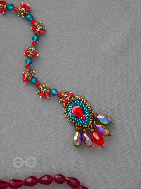KOMYA - THE POLISHED CHARISMA - STONE, BEADS AND GLASS DROP EMBROIDERED MAANGTIKA