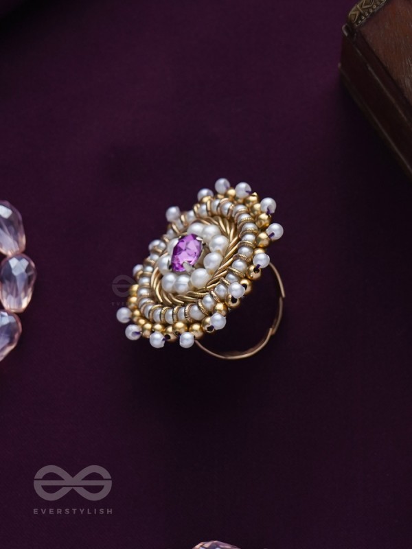 Kimbila - A Sweet Bud - Beads, Dabka And Stone Hand Embroidered Ring