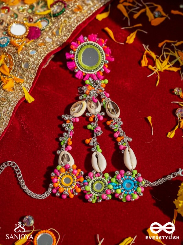Sudarpana - Colorful Reflection - Resham, Shells And Beads Hand Embroidered Haathphool