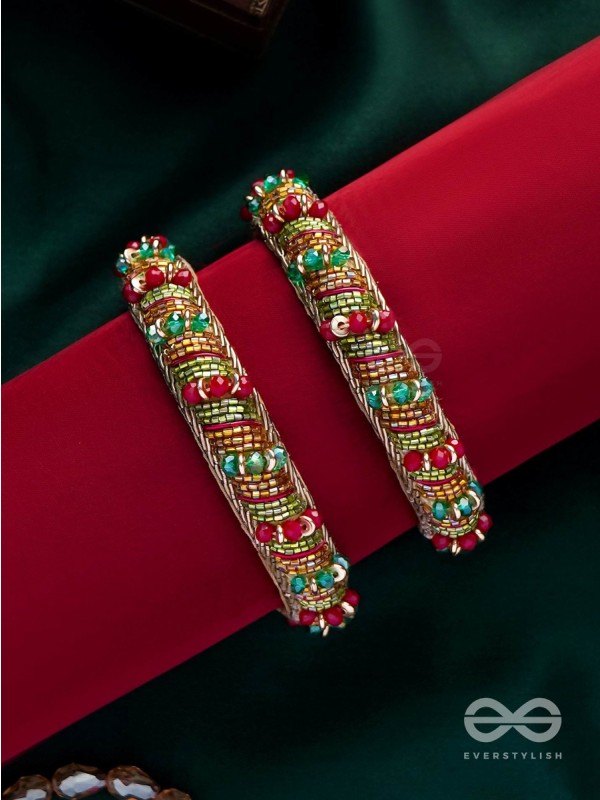 RUDHIRA - THE RED BEAUTY - CUTDANA AND BEADS EMBROIDERED BANGLES (SET OF 2)