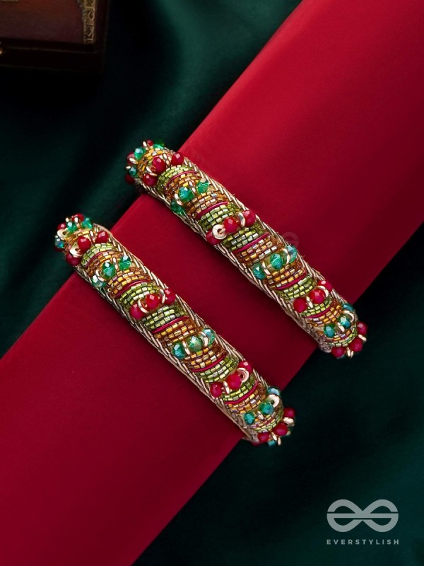 RUDHIRA - THE RED BEAUTY - CUTDANA AND BEADS EMBROIDERED BANGLES (SET OF 2)