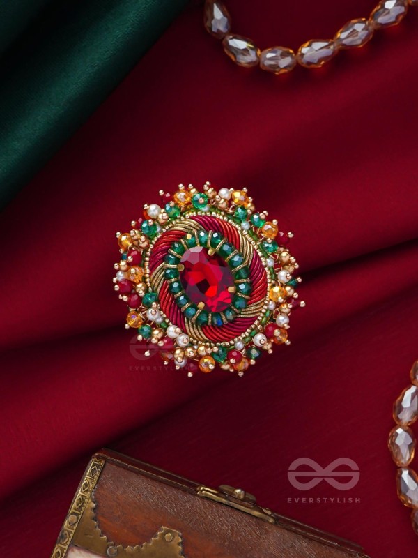 Vibhrajita - The Sparkling Gem - Beads, Dabka And Stone Hand Embroidered Ring (Multicolor)