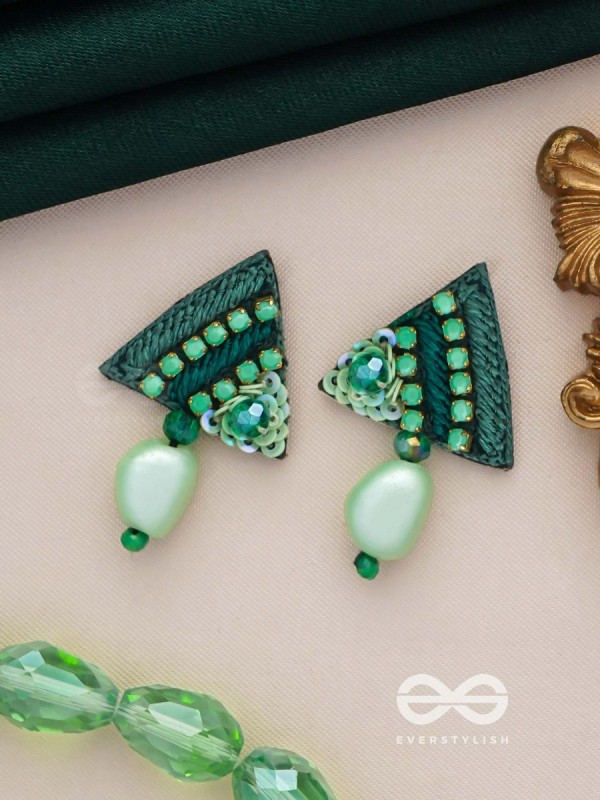 UDBHID - THE SPROUTING VITALITY - SEQUINS AND BEADS EMBROIDERED EARRINGS (GREEN)